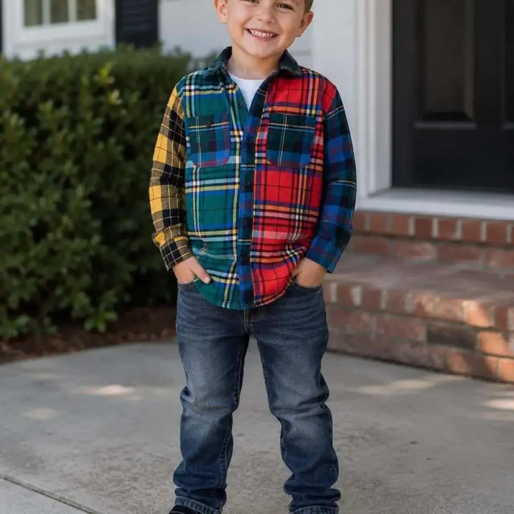Gap Kids Multicolor Patchwork Plaid Flannel Button-Down Shirt